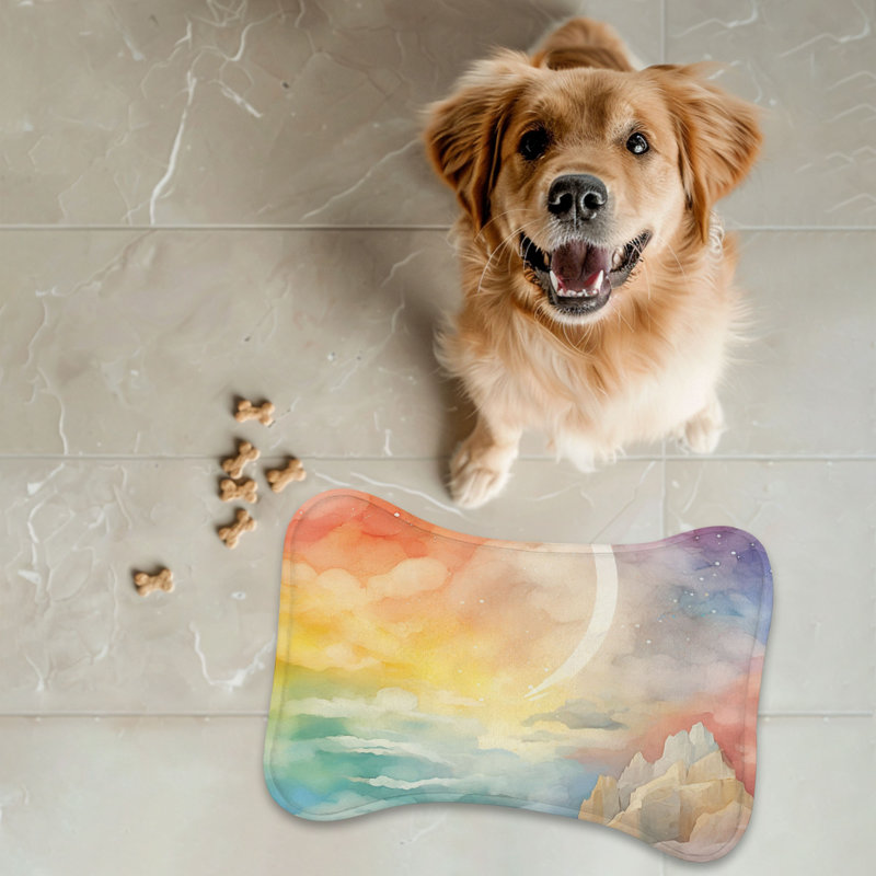 Technicolor Sky - 1 Piece Bone Shape Feeding Mat, 18"