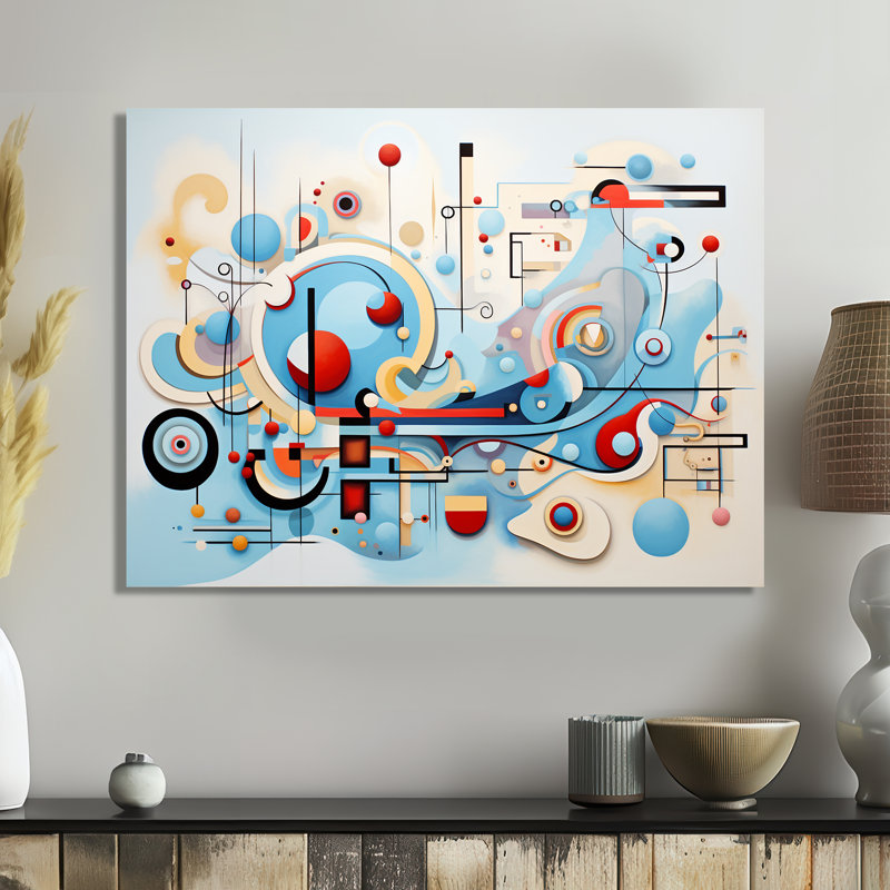Mid-Century Symphony Blue Jazz I - décoration murale géométrique, Metal, 30" H x 40" W x 1.5" D