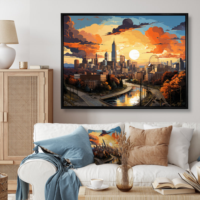 Atlanta Popart Landscape III - impression, H 12 po x l 20 po x P 1 po, Cadre flottant noir