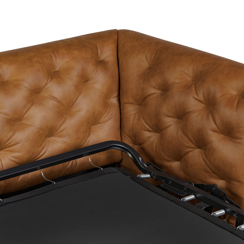 Essex 86" Genuine Leather Pull-Out Convertible Sleeper Sofa, Russet Tan