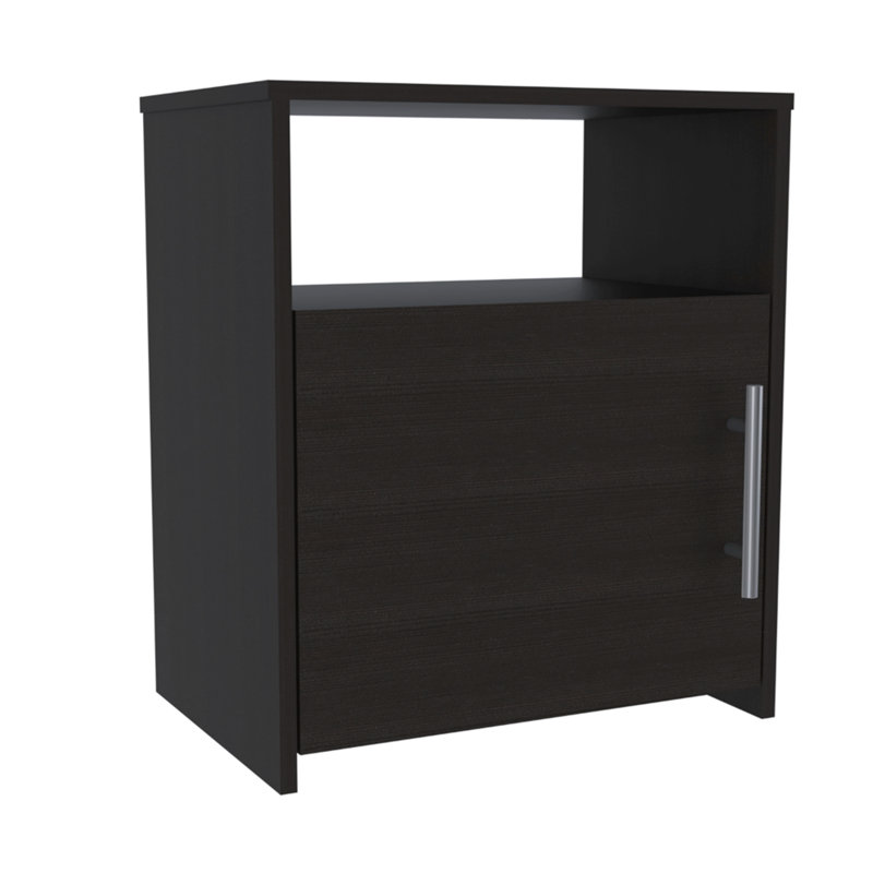 Table de chevet moderne, table de bout, table d'appoint à une tablette, armoire à une porte, poignée en métal - noir, Noir