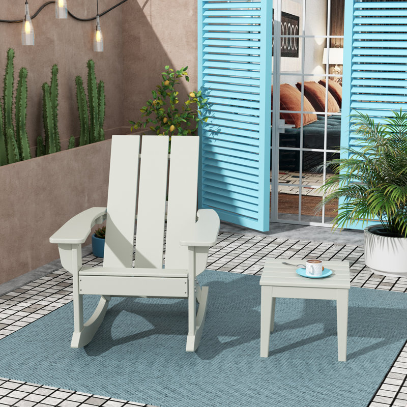 Chaise berçante et table d'extérieur en plastique PEHD Joubert, Gris clair