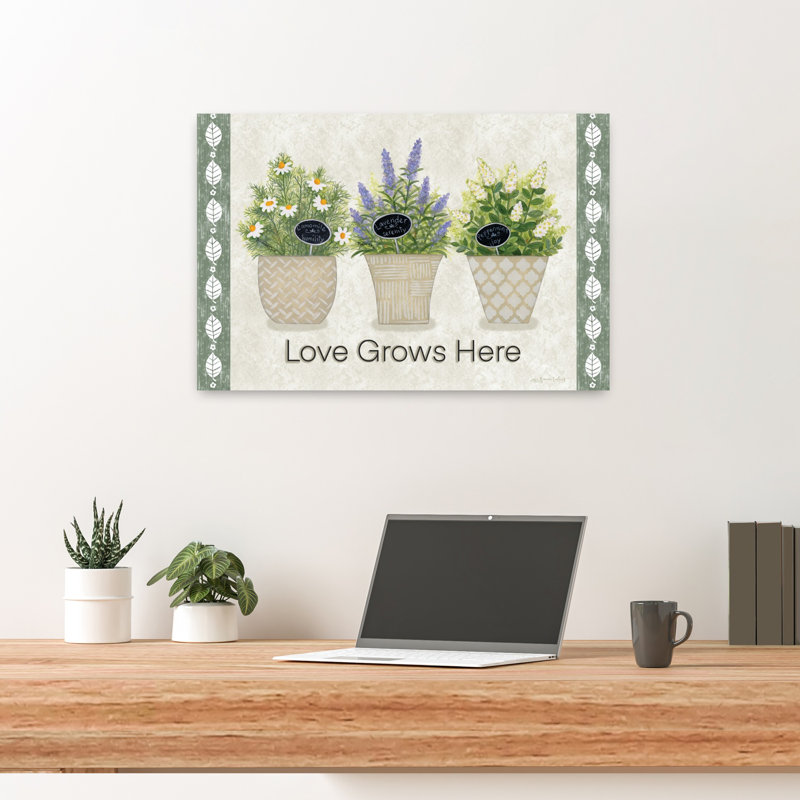 «Love Grows Here», lavande abstraite, art naturel, H 16 po x l 24 po