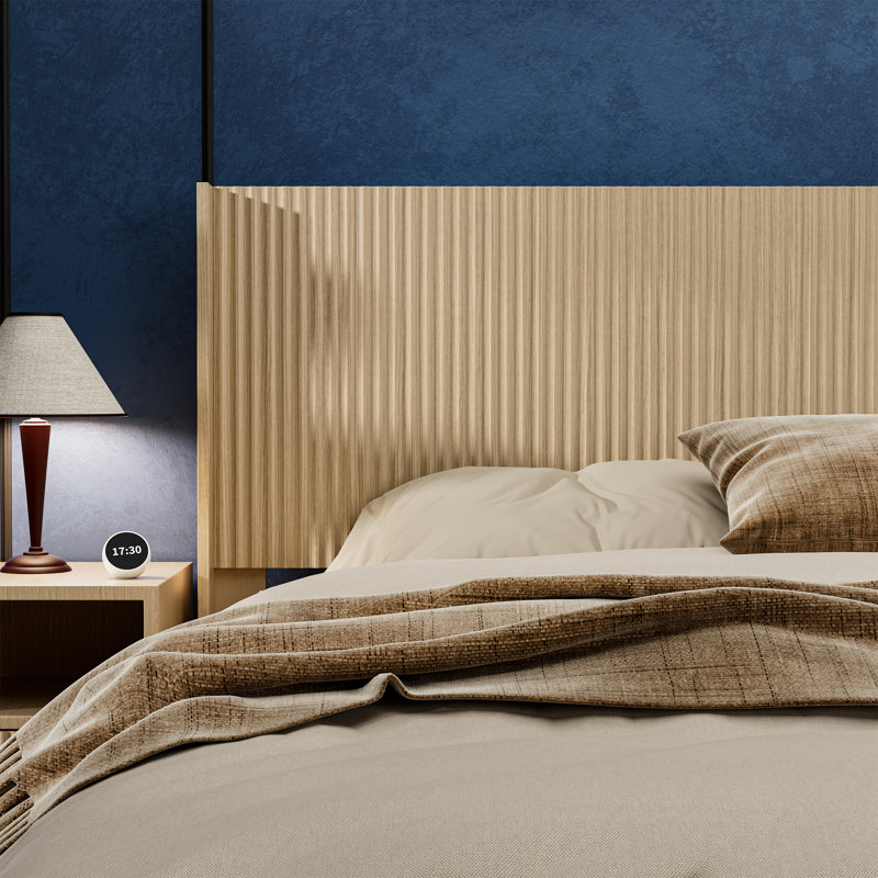 Ebern Designs Farmhouse Wood Headboard, Wall Mounted, Grand lit, Chêne naturel