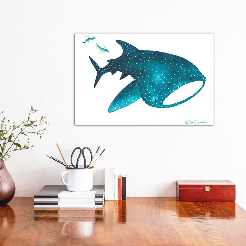" Whale Shark And Fishes ", No Mat, Wrapped Canvas, 12" H x 18" W x 1.5" D