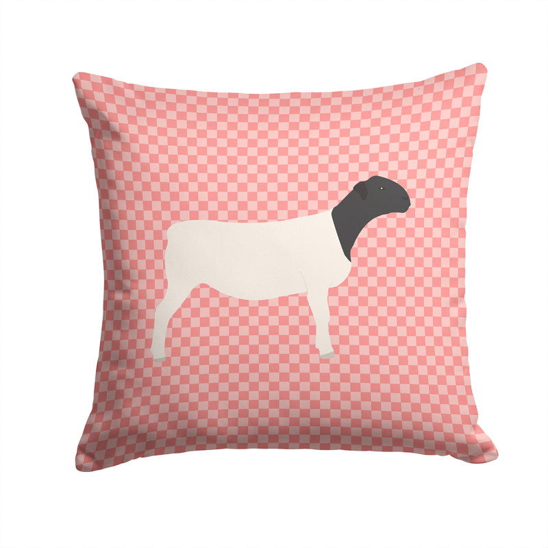 Coussin extérieur dorper ovin check, Rose, 14 po x 14 po