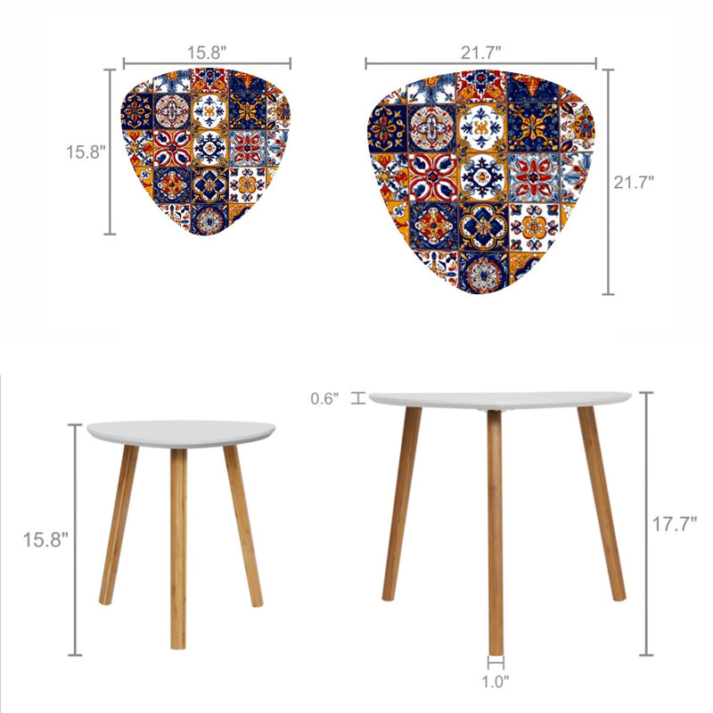 Ensemble de 2 tables basses gigognes triangulaires en céramique de style mexicain Talavera