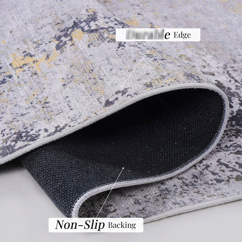 Tapis 2 pi 6 po x 10 pi, à poils courts, antidérapant, pliable pour la chambre à coucher - gris Tapis 2 pi 6 po x 10 pi, lavable sans perte de poils, pliable et gris / doré