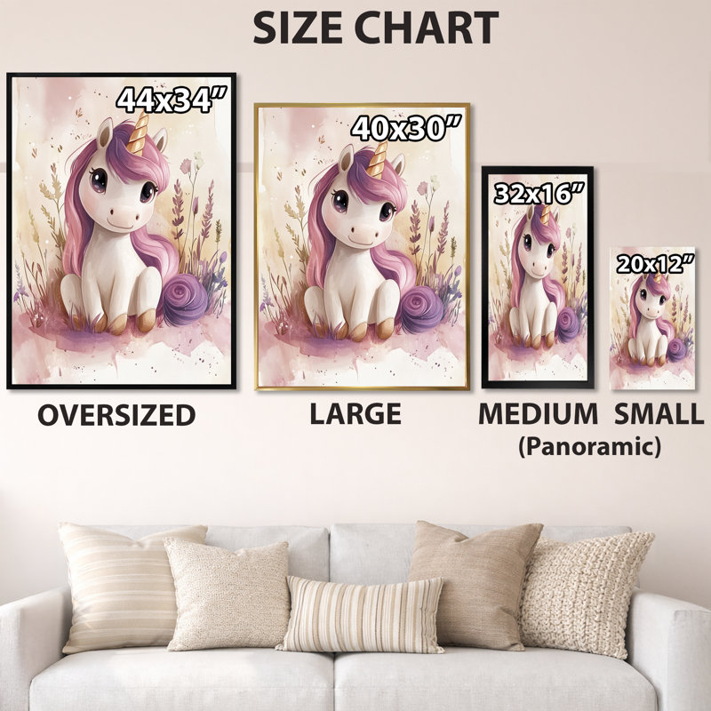 Unicorn of the Lavender Meadow - Art mural sur toile de chambre de bébé, H 32 po x l 16 po, Wrapped Canvas