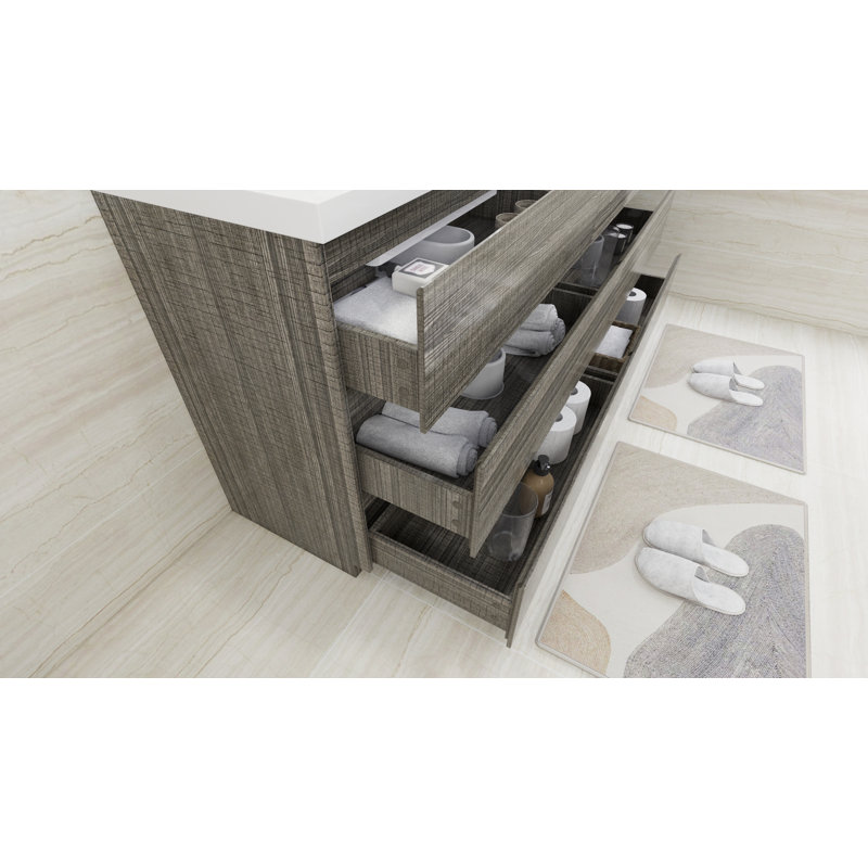 Rheana 70.86'' Double Bathroom Vanity with Plastic Top, High Gloss Ash Gray