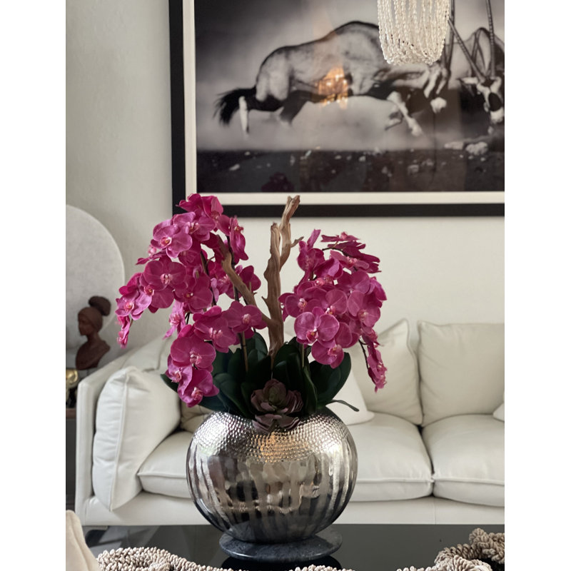 Olympian Phalaenopsis Orchids Centerpiece in Planter, Pink, Gold