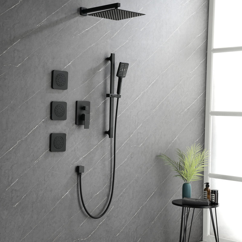Complete Shower System with Bodysprays, Matte Black