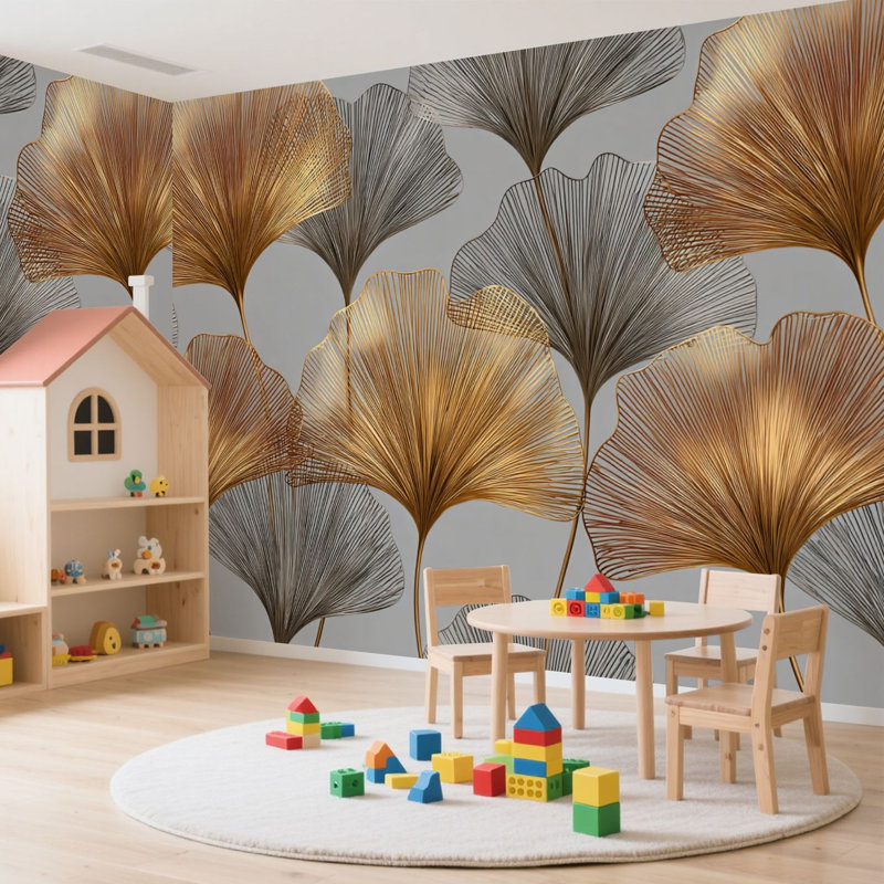 Papier peint adhésif pelez et collez éléments dorés gris Sans soudure Art déco de style Art mural auto-adhésif et amovible