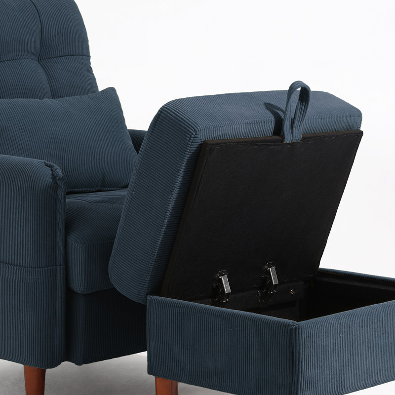 Upholstered Armchair with Footstool, Navy
