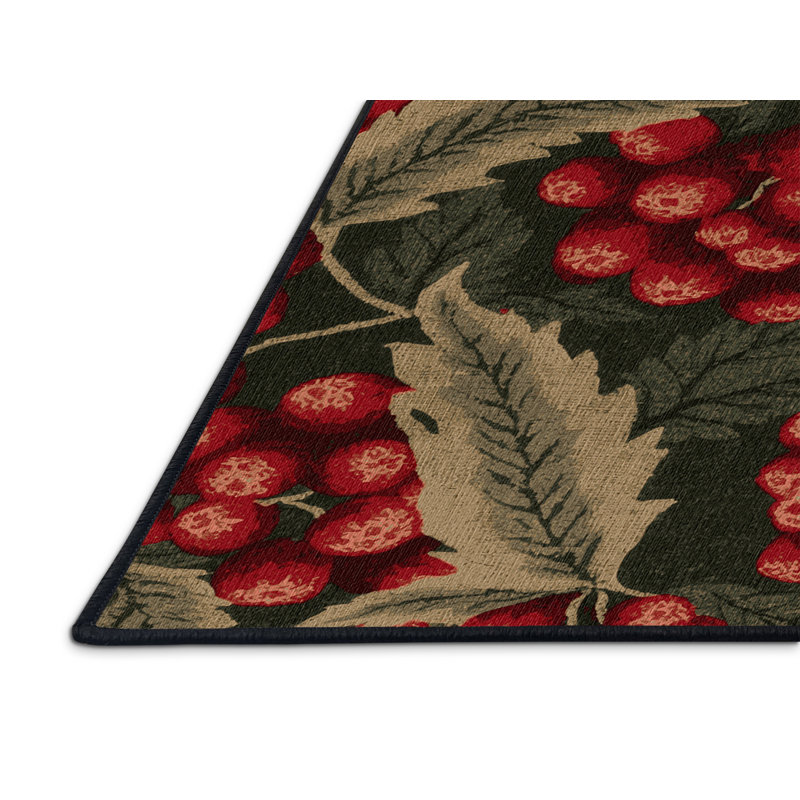 Washable Mulberry Red Fruits Area Rug, Runner 2' x 4'