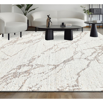 Tapis blanc et beige noué à la main de haute qualité