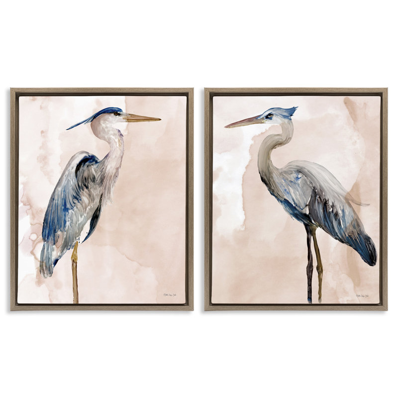 «Beautiful Heron Birds debout aquarelle», ensemble de 2 toiles flottantes encadrées par Stellar Design Studio