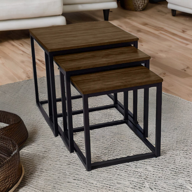 Arvon 3-Piece Stackable Nest Of Side Tables For Living Room Rustic End Sofa Table