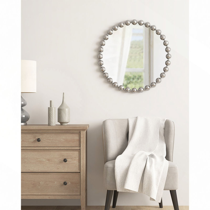 Miroir mural perlé, Argent argent, 27 po x 27 po