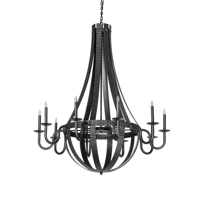 48" Wide Barrel Stave Metallo 10 Light Chandelier, Wrought Iron, 10, 160" H x 48" W x 48" D