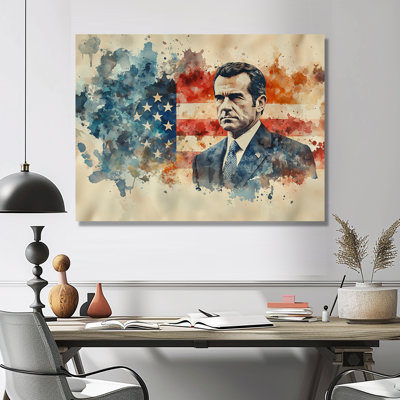 Resignation Of President Nixon On USA Flag III - USA Patriotist Metal Wall Art