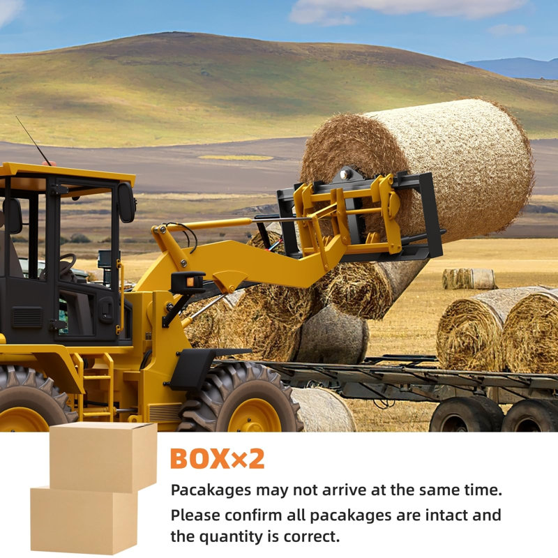 Fixation de la balle de foin Skid Steer, lance principale 49 po, stabilisateurs 2 x 17 po, capacité de 3000 lb, cadre à fixation rapide