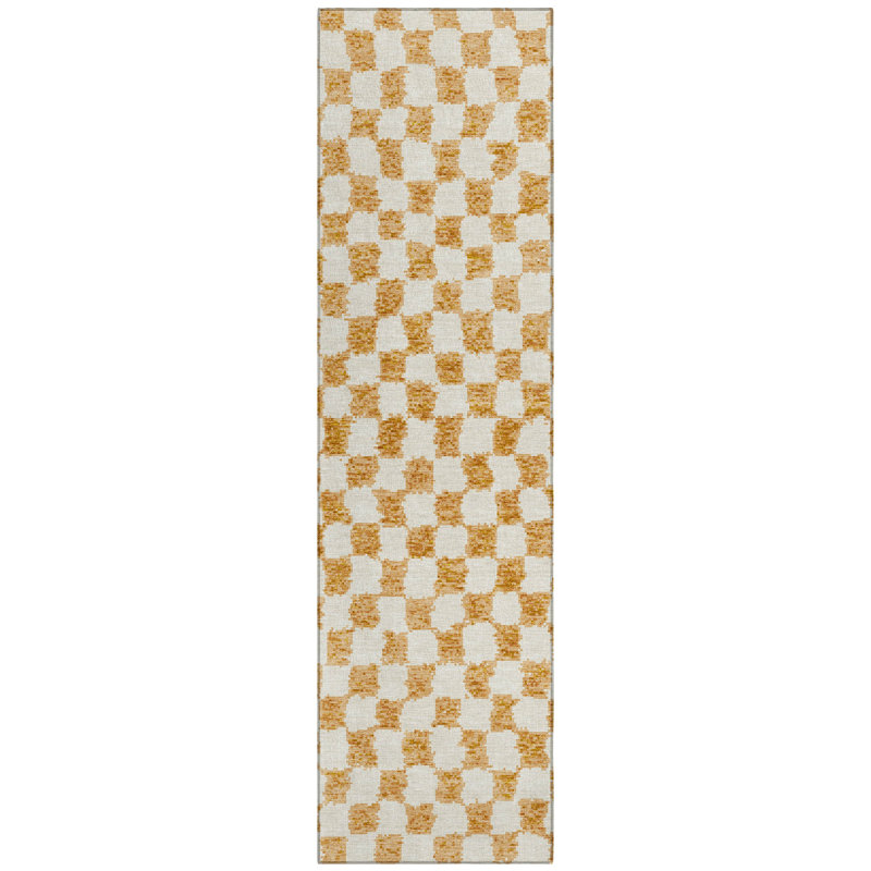 Machine Washable Indoor/Outdoor Xhevrie Orange Rug, Runner 2'3" x 7'6"
