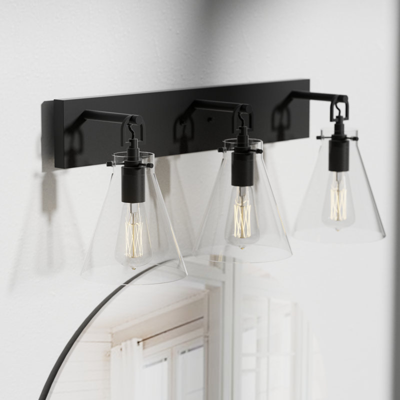 Avelina 24 in. 3-Light Modern Dimmable Vanity Light in Matte Black with Clear Glass Shade