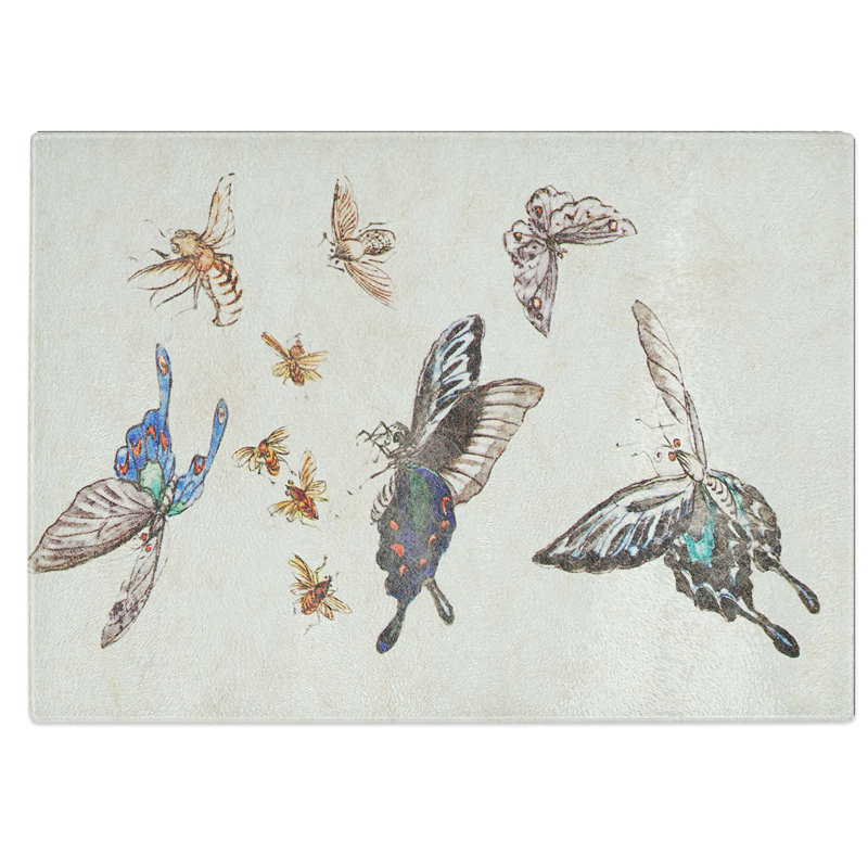 Tempered Glass Butterflies and Insects Chopping Board, 39 cm W x 28.5 cm L