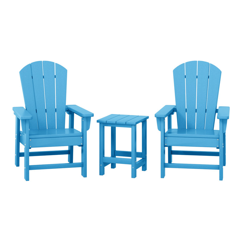 Ensemble 3 pièces de chaises Adirondack d'extérieur en polyester avec table d'appoint Laguna Kids, Bleu pacifique