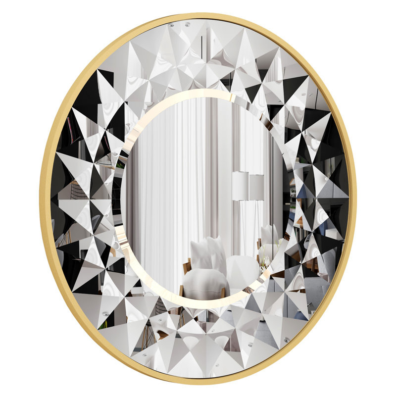 Ahnalee Engineered Wood Flat Wall Mirror, 65cm H x 65cm W, Gold