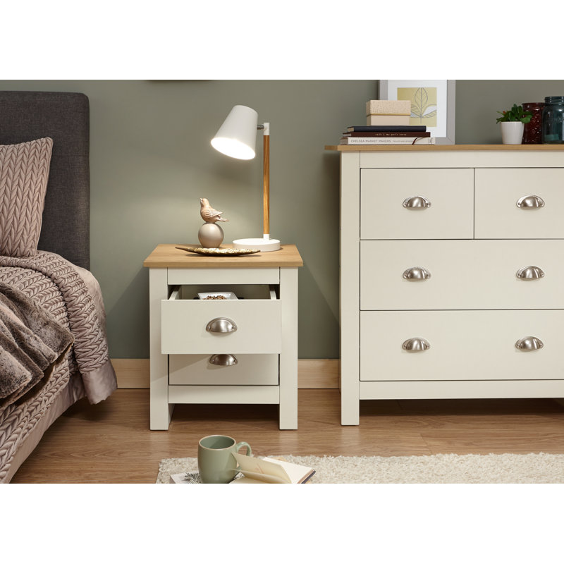 Loretta 45cm W Particle Board / Chipboard Bedside Table, Cream