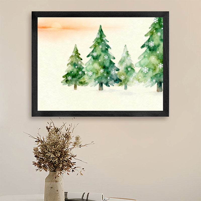 Aquarelle encadrée noire, pin de Noël rétro, aquarelle murale, H 9 po x l 11 po