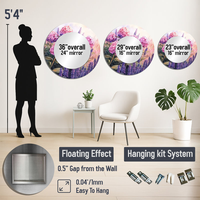 Hydrangeas In A Field Of Lavender I - Floral Accent Wall Mirror - Printed On Metal, 36" x 36"