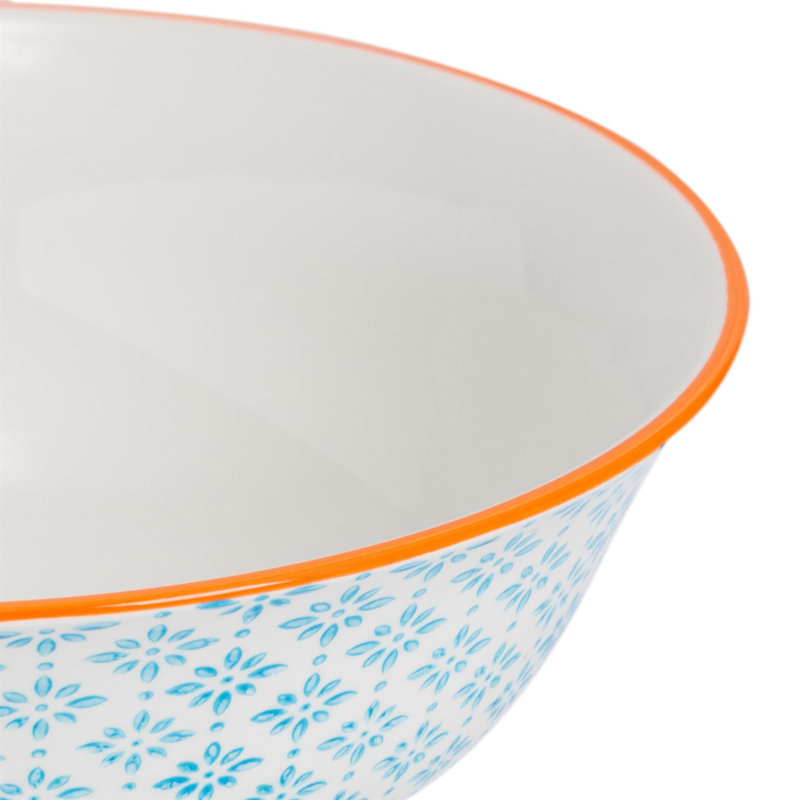 Nicola Spring - Hand-Printed Serving Bowl - 21.5cm - Blue