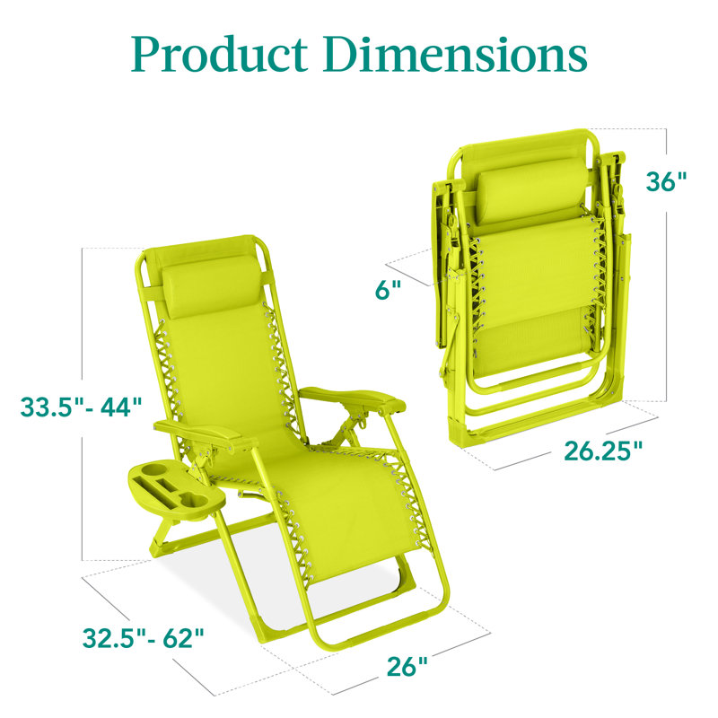 Fauteuil monochromatique à gravité zéro, fauteuil inclinable pliant pour patio avec plateau latéral et appui-tête, Néon