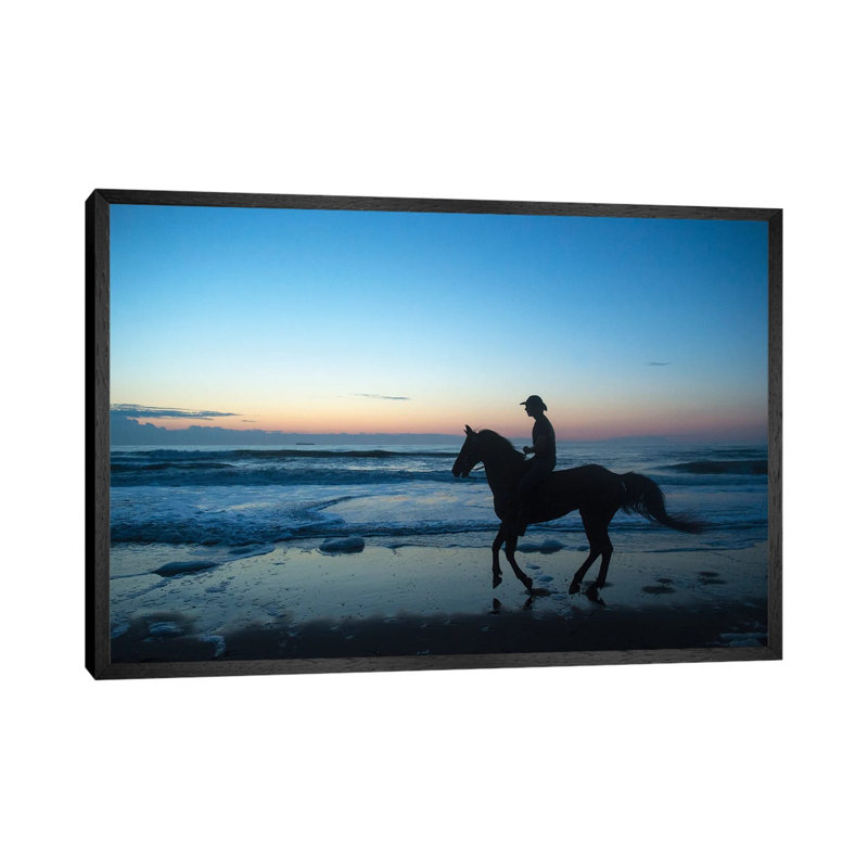 A Cowboy On Virginia Beach At Sunrise by Joel Sartore - Gallery-Wrapped Canvas Giclée on Canvas, Black Floater Framed