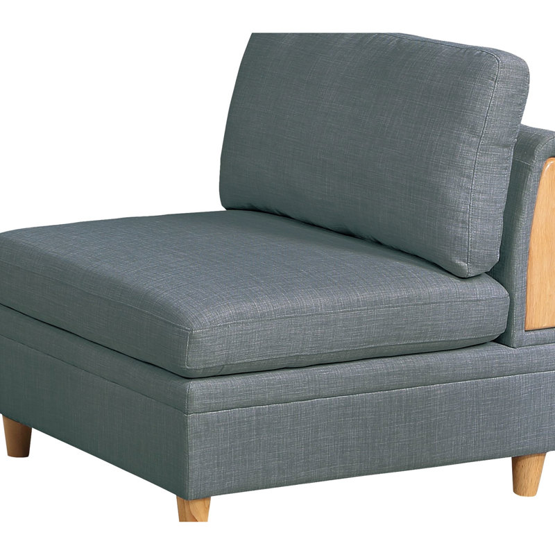 Modern Living Room 6Pc Sectional With Steel Grey Fabric & Contemporary Fabric, Wood Legs Cushion Back