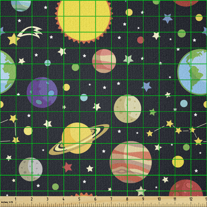 Deymus Comets and Constellations Stars with Polka Dots Earth Sun Saturn Mars Solar System Multi-Purpose Fabric