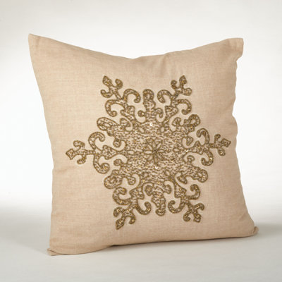 Celestial Snowflake Design Embroidered Down Reversible Throw Pillow