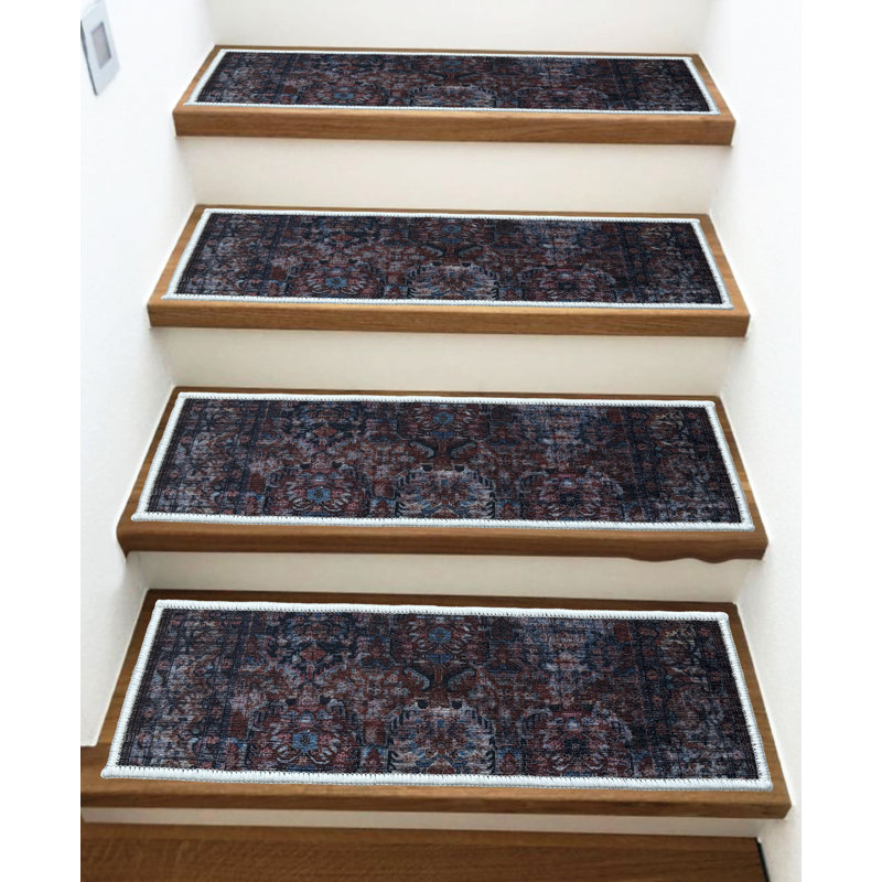 Tapis d'escalier personnalisé sur mesure à motif de toile de style oriental gris Mahal, Tapis de couloir 9,5 po x 26 po