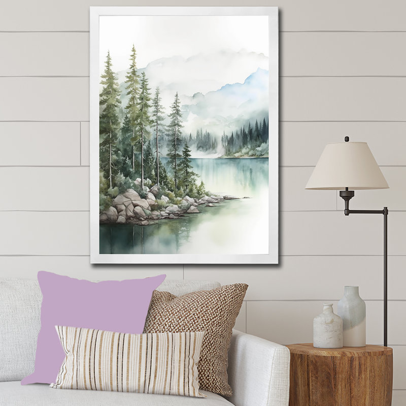 Minimalisme, lac tranquillité III, reproduction sur toile, Cadre simple blanc, H 32 po x l 16 po x P 1 po