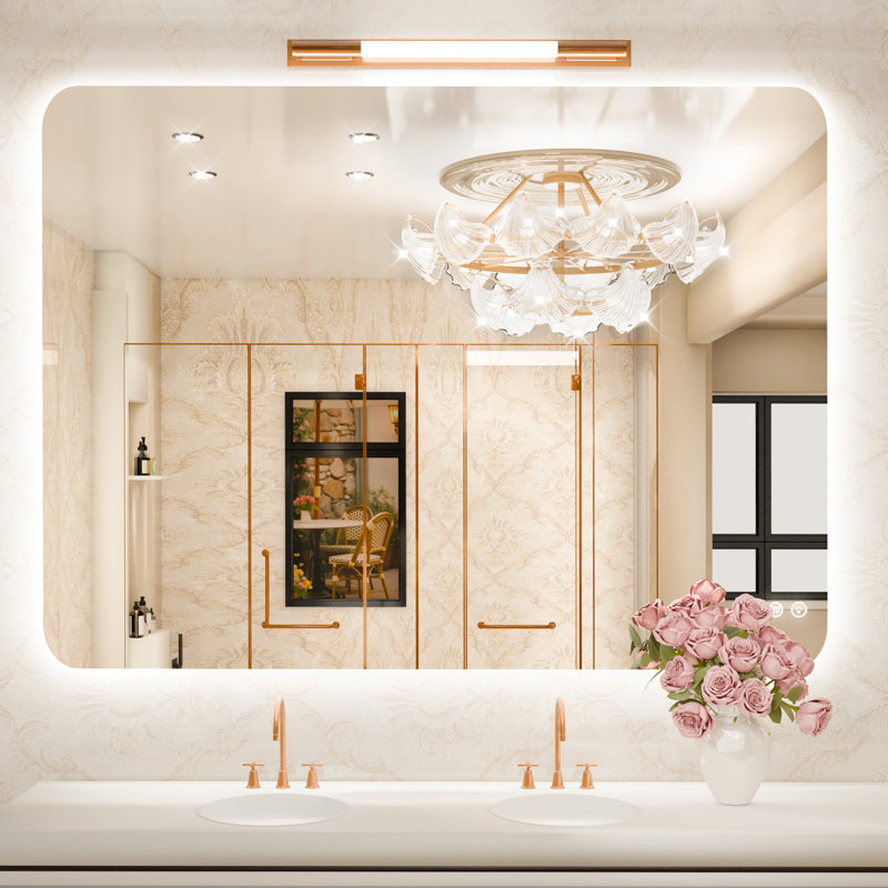 Soft Rounded Frameless Backlit LED Bathroom Vanity Mirror, Dimmable, Anti-Fog, 3 Color Temperatures, Tempered Glass, UL/ETL Certified