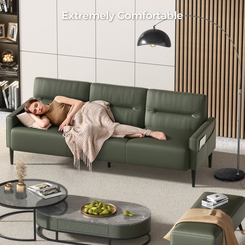 Imelda 83'' Faux Leather Upholstered Square Arm Sofa, Green