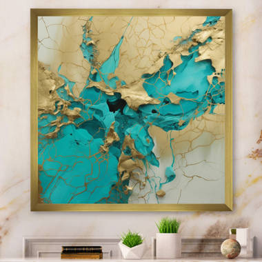 Dark Turquoise Gold Acrylic Painting Painting by Sheila Wenzel