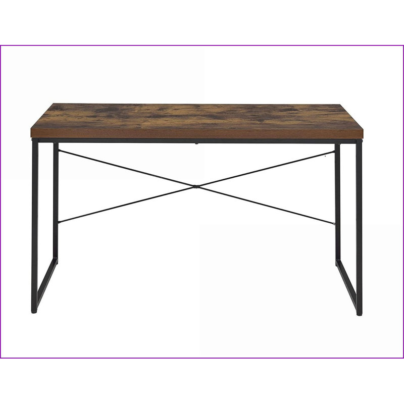 Bureau d'écriture de style industriel avec plateau en bois de chêne vieilli l 47 po et structure en métal noir | Métal, chêne