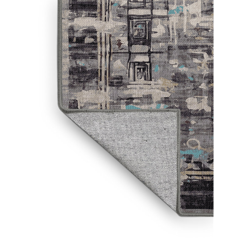 Machine Washable Gray Area Rug, Round 4'