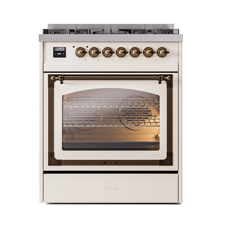 ILVE Nostalgie II Noblesse 30 in Dual Fuel Range, Liquid Propane, Antique White/Bronze