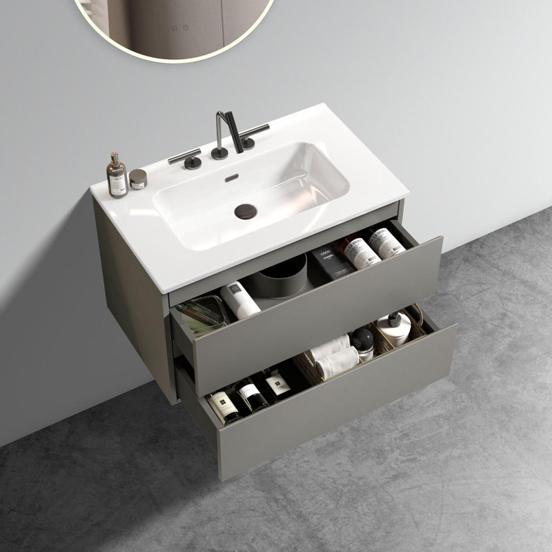 Meuble-lavabo de salle de bain avec lavabo, Gris, 30"