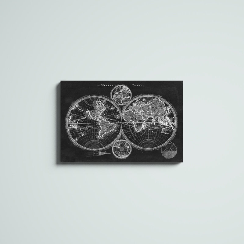 «Charcoal World Map», impression sur toile, H 20 po x l 30 po